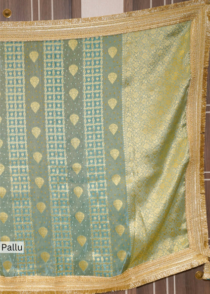 Sea Green Tissue Weaving Saree with Gota Lace and Unstitched Blouse