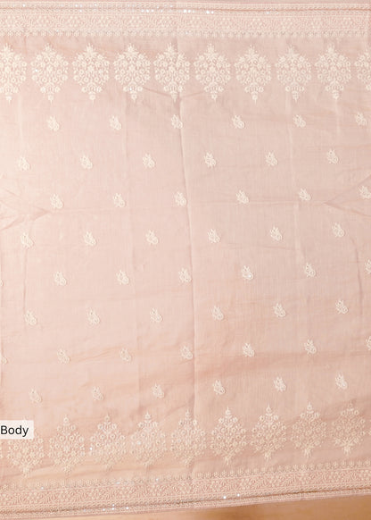 Pink Mul Cotton Thread Embroidered Saree with Unstitched Blouse