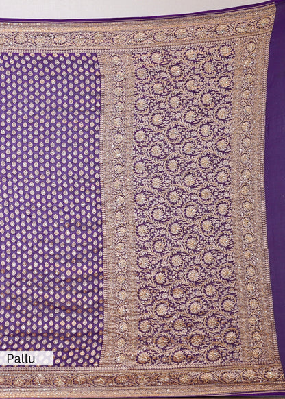 Bright Purple khadi Georgette Booti Saree with Zardozi Embroidery