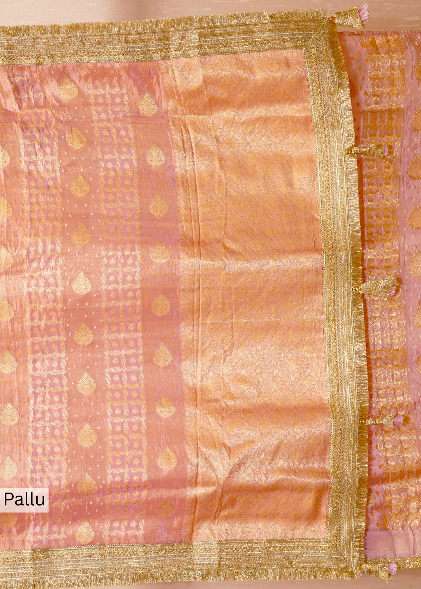 Pink Tissue Weaving Saree with Gota Lace and Unstitched Blouse