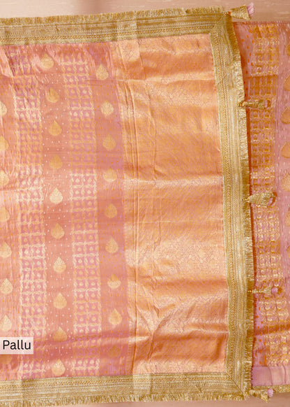 Pink Tissue Weaving Saree with Gota Lace and Unstitched Blouse
