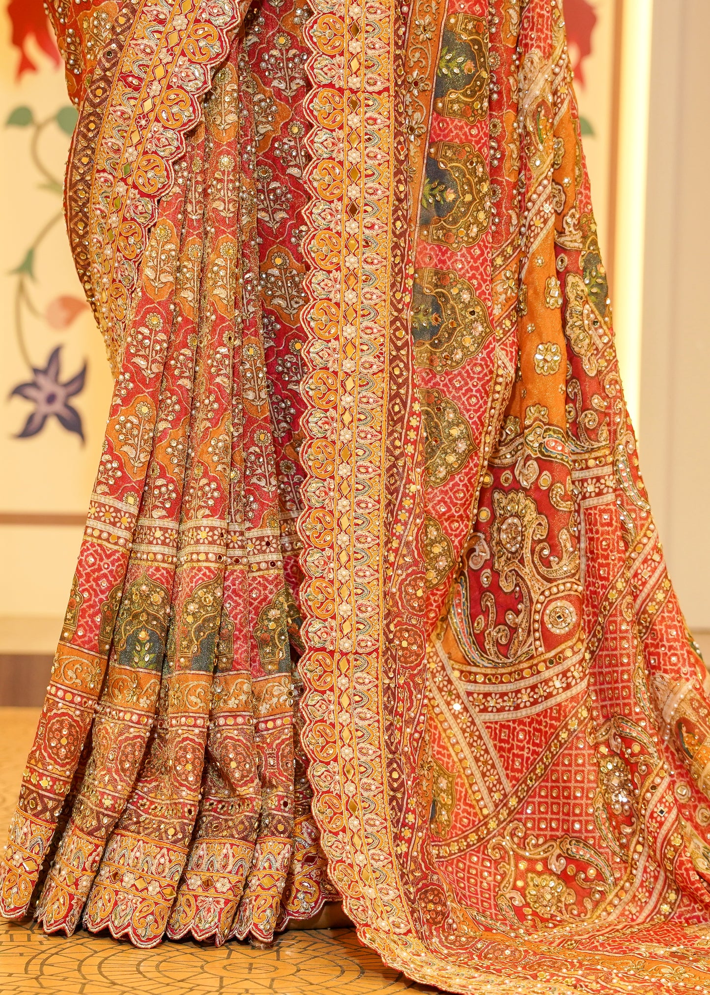 Rust Orange Patola Georgette Saree with Zardozi Embroidery