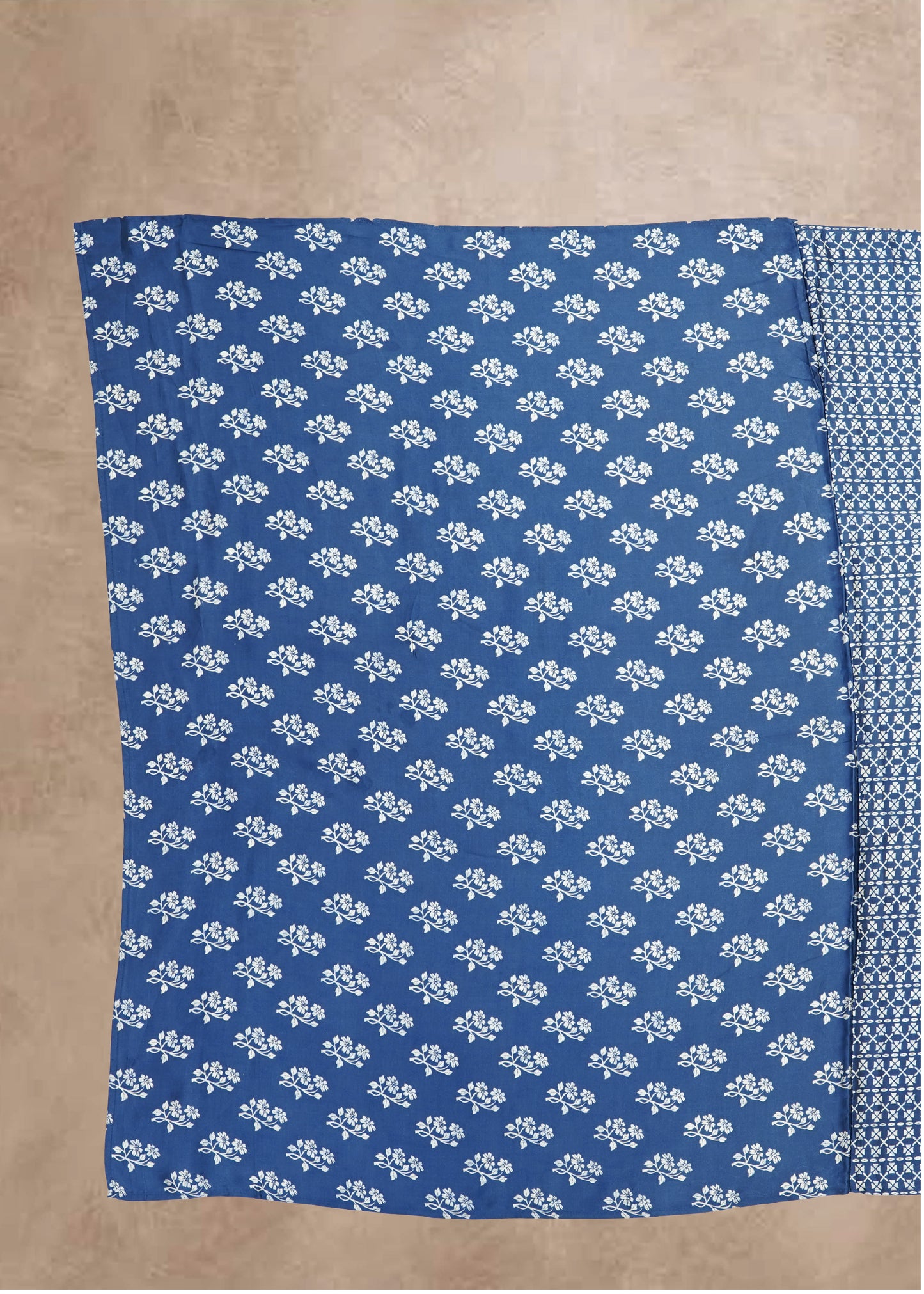 Blue Printed Modal Crepe Saree with Unstitched Blouse