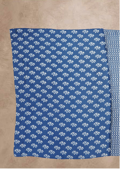 Blue Printed Modal Crepe Saree with Unstitched Blouse