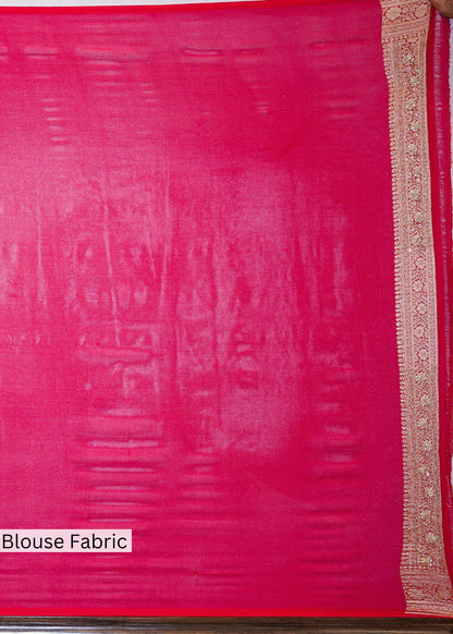Red khadi Georgette Jaal Saree with Zardozi Embroidery