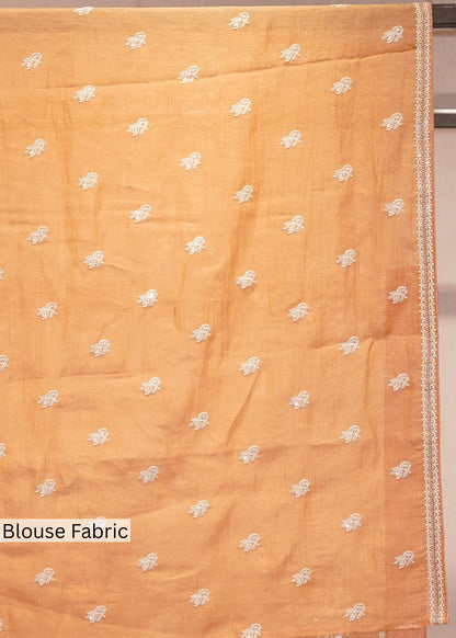 Rust Mul Cotton Thread Embroidered Saree with Unstitched Blouse