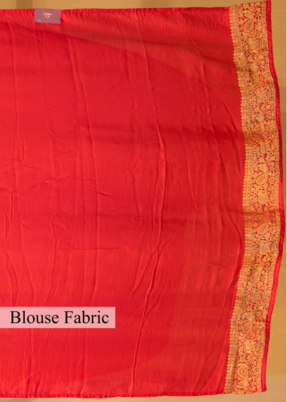 Kaveri Red Gharchola Saree with Unstitched Blouse