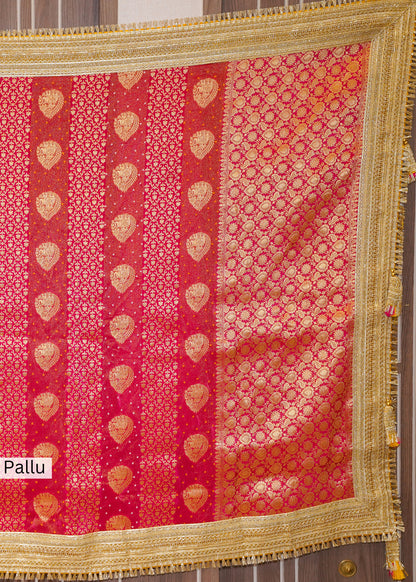 Rani Tissue Weaving Saree with Gota Lace and Unstitched Blouse