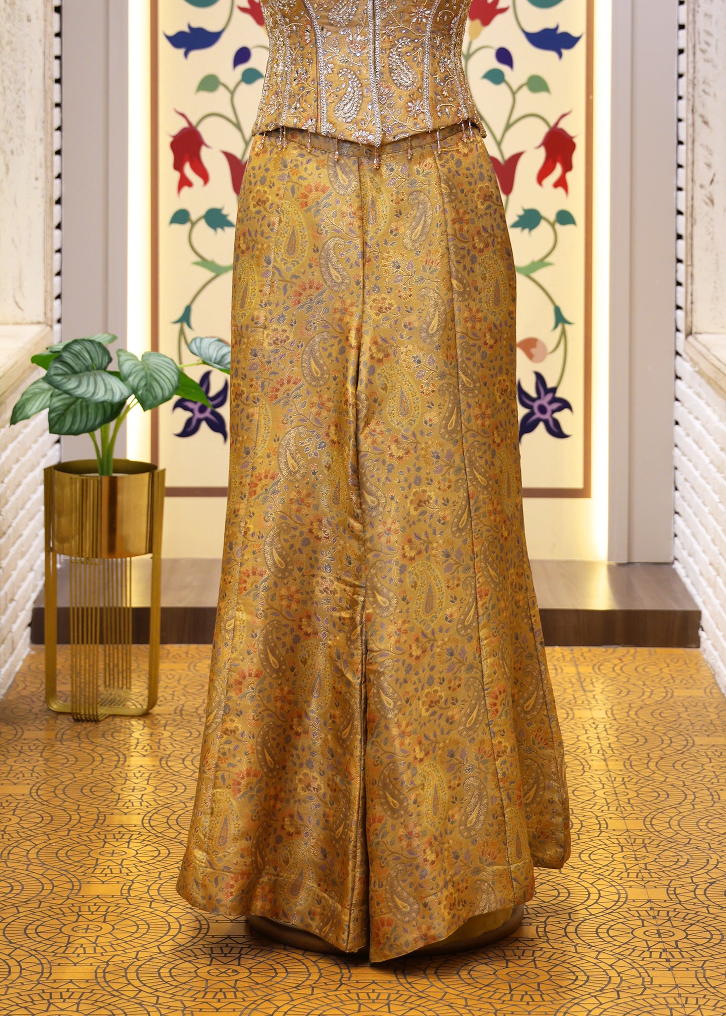 Saiyaara Yellow Banarasi Sharara Corset Top Set