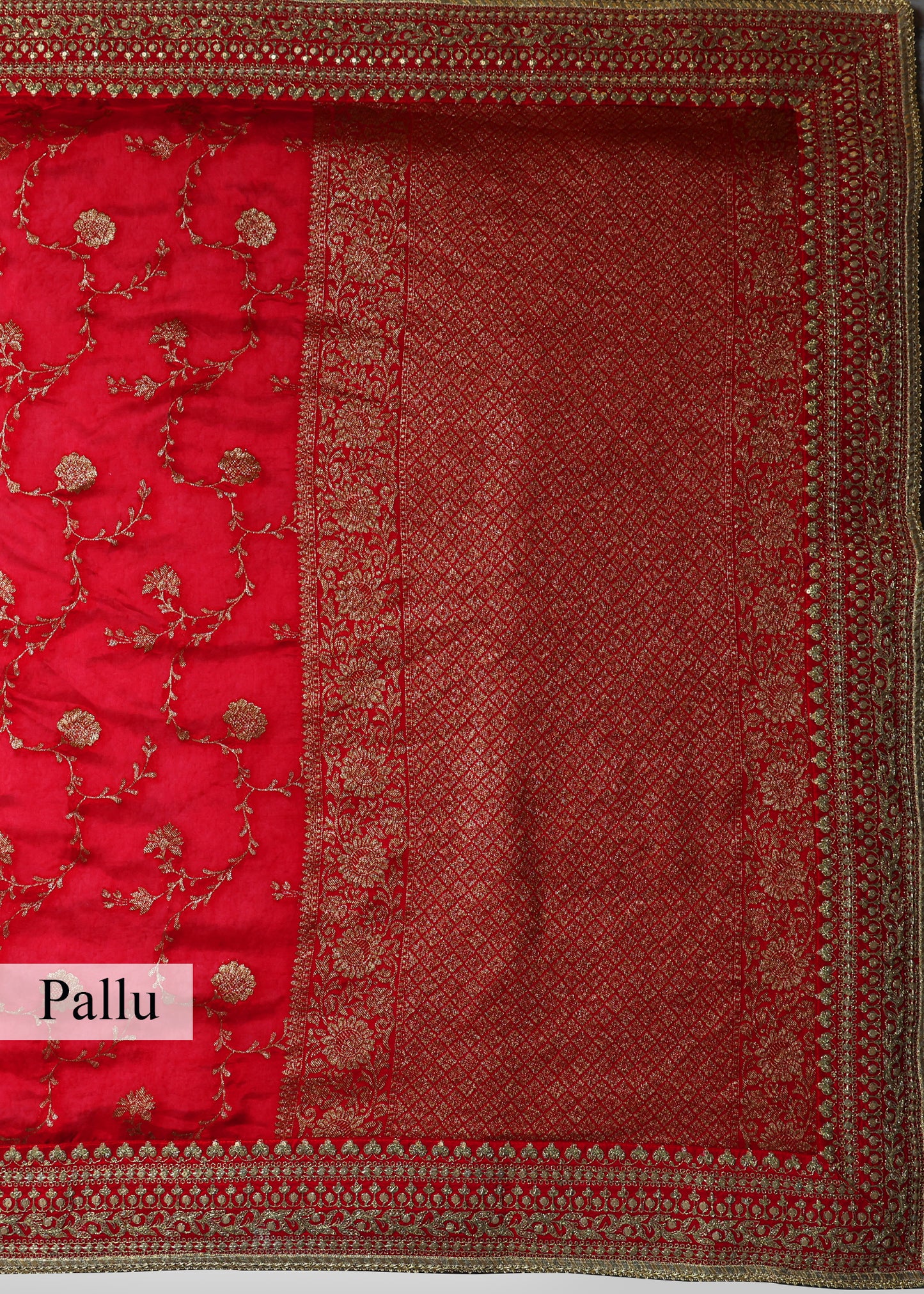 Meenakshi Red Heavy Border Bridal Saree with Unstitched Blouse