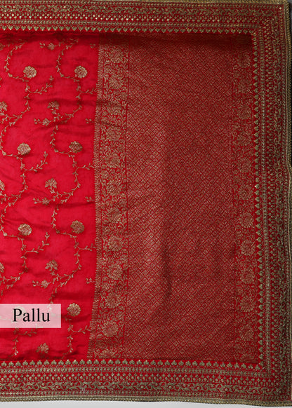 Meenakshi Red Heavy Border Bridal Saree with Unstitched Blouse