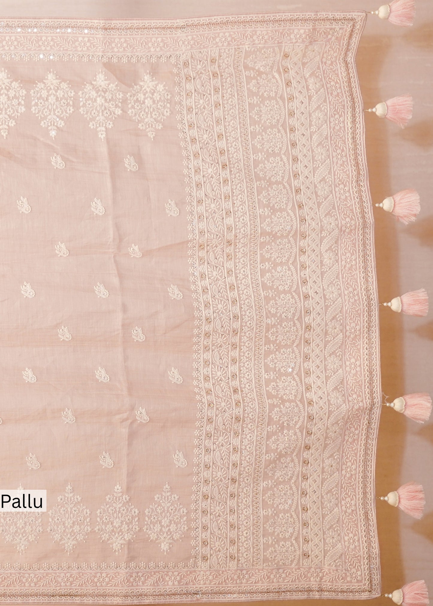 Pink Mul Cotton Thread Embroidered Saree with Unstitched Blouse