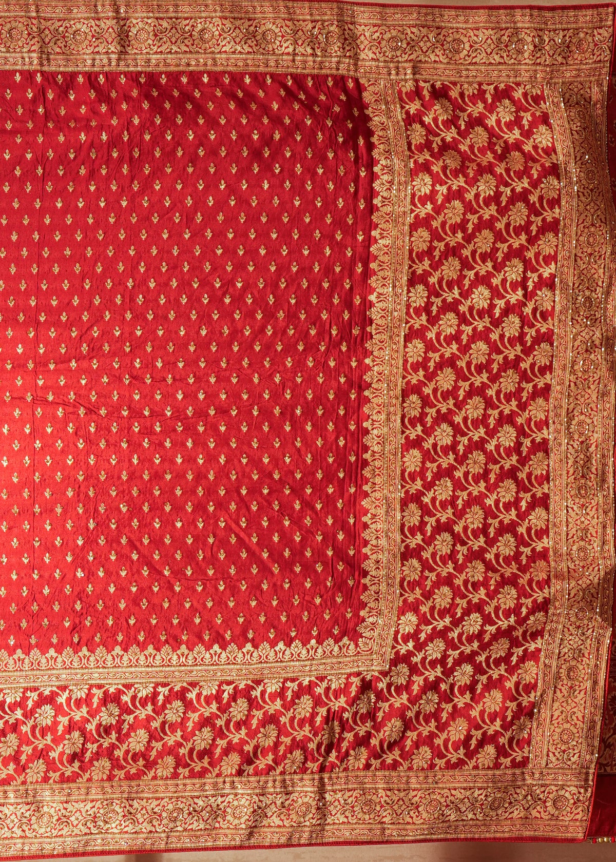 Ruhani Mehroon Booti Embroidered Dola Silk Saree with Unstitched Blouse