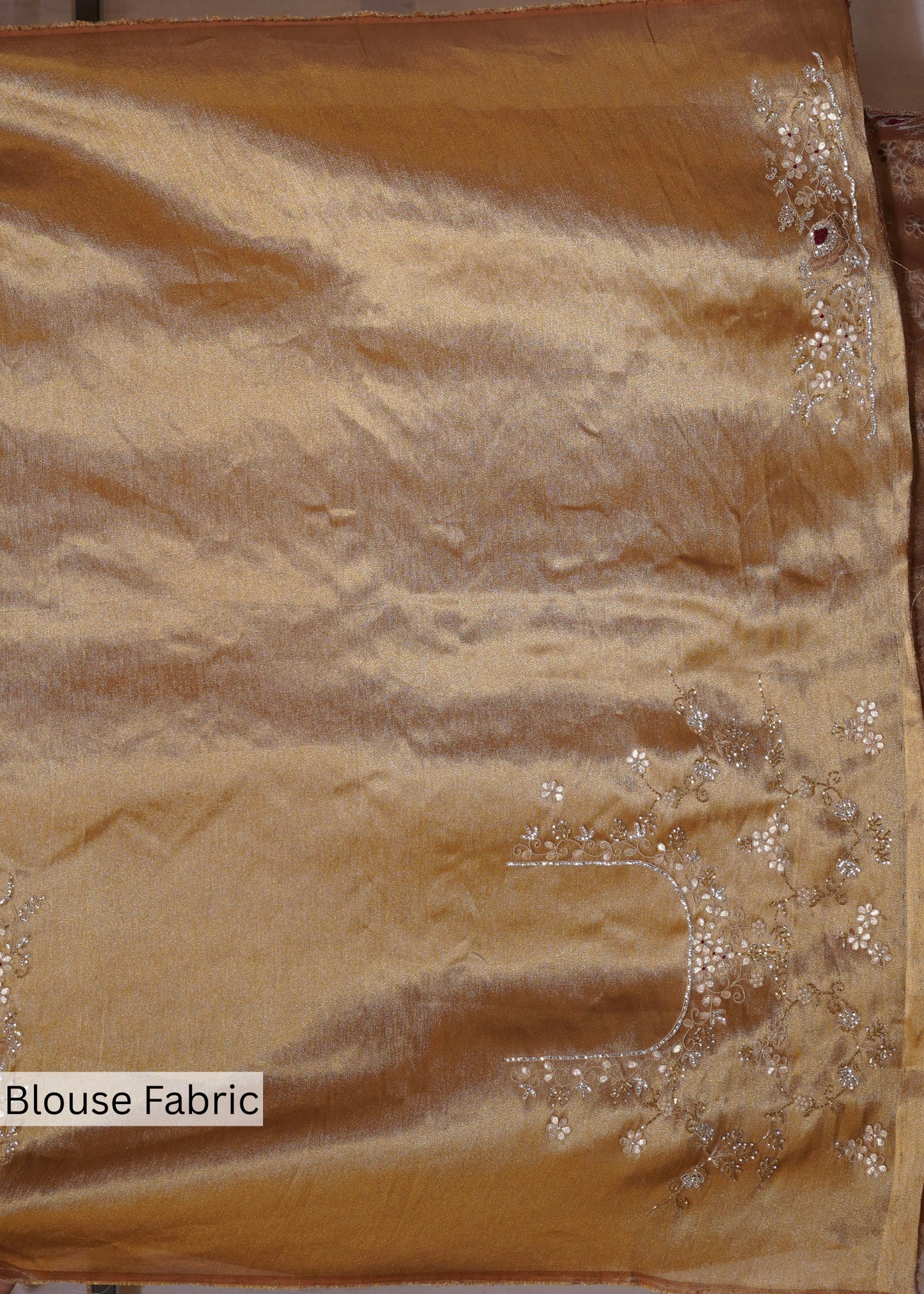 Golden Tissue Hand Embroidered Saree with Unstitched Blouse