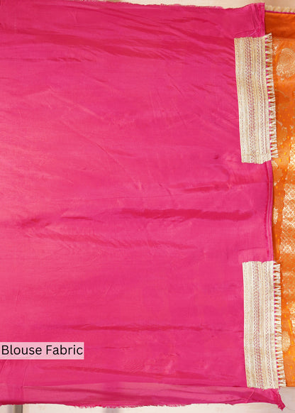 Rust Tissue Weaving Saree with Gota Lace and Unstitched Blouse