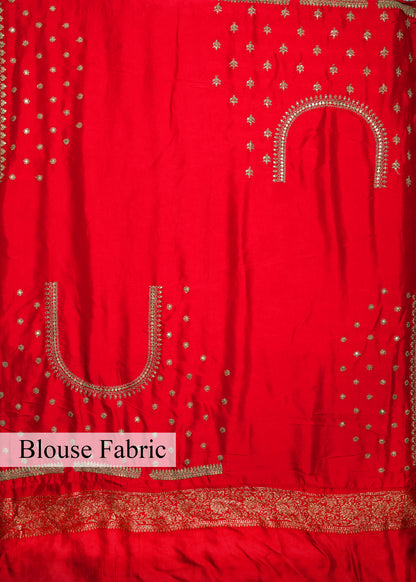 Meenakshi Red Heavy Border Bridal Saree with Unstitched Blouse