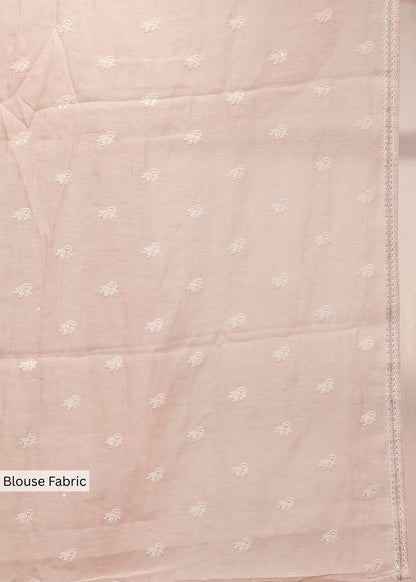 Pink Mul Cotton Thread Embroidered Saree with Unstitched Blouse