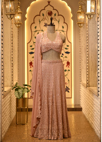 Ruhi Peach Halter Sharara Set with Dupatta