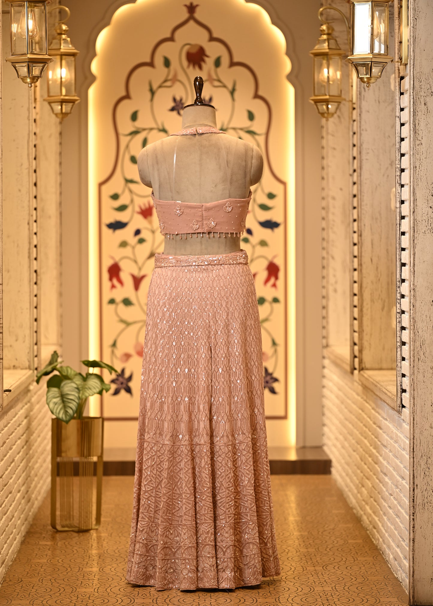Ruhi Peach Halter Sharara Set with Dupatta