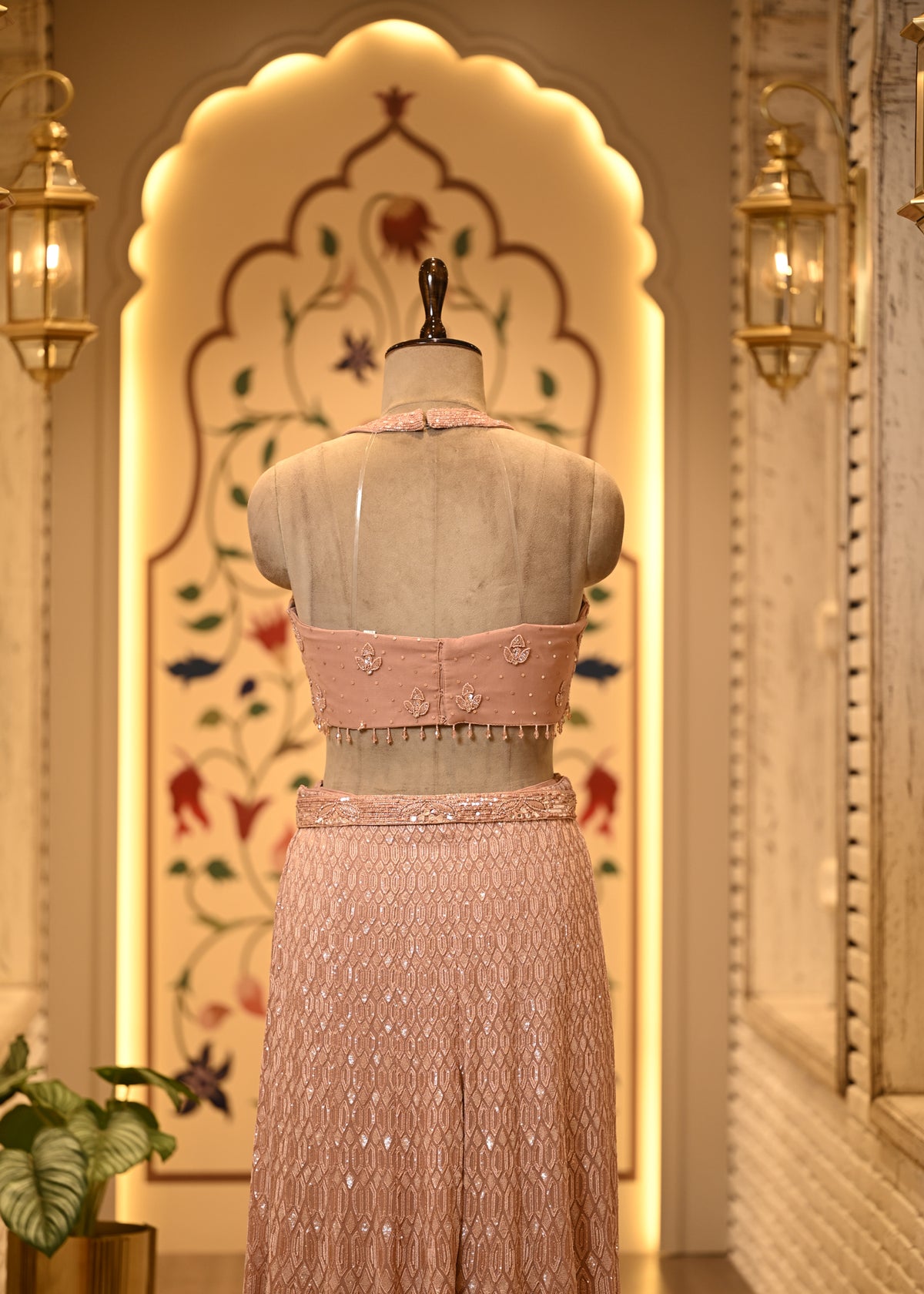 Ruhi Peach Halter Sharara Set with Dupatta