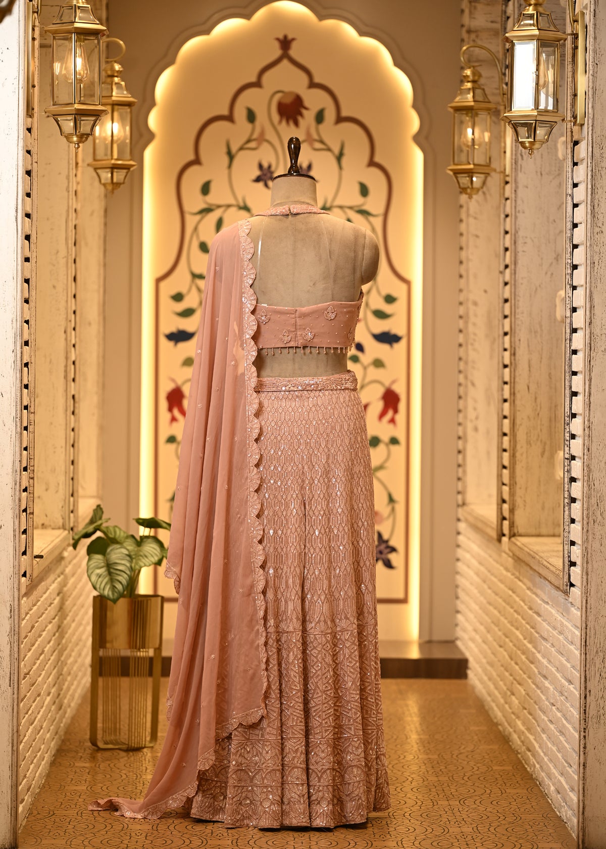 Ruhi Peach Halter Sharara Set with Dupatta