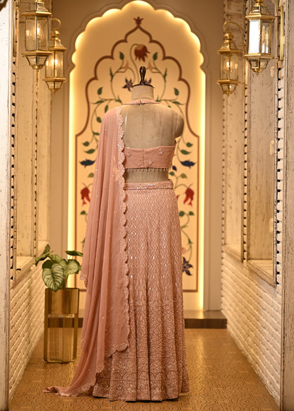 Ruhi Peach Halter Sharara Set with Dupatta