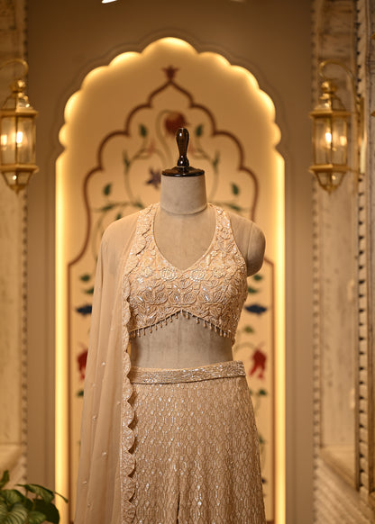 Sitara Champagne Halter Sharara Set with Dupatta