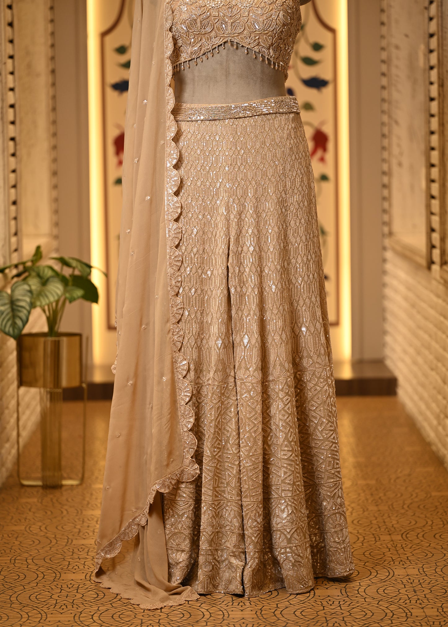 Sitara Champagne Halter Sharara Set with Dupatta