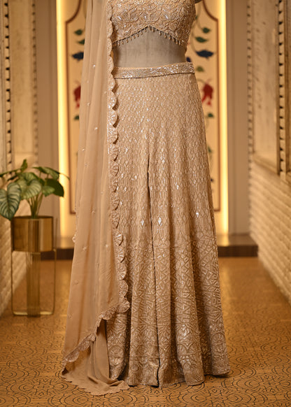 Sitara Champagne Halter Sharara Set with Dupatta