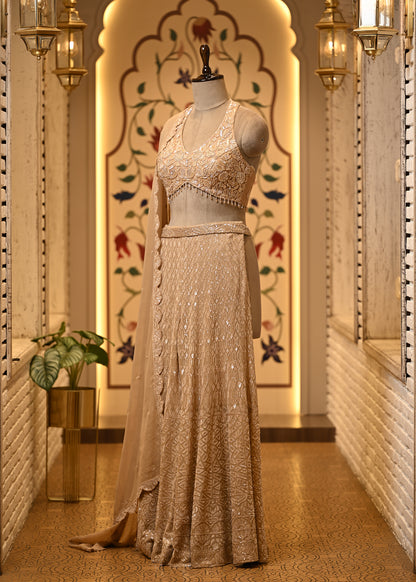 Sitara Champagne Halter Sharara Set with Dupatta