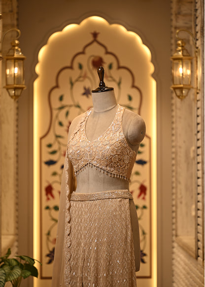 Sitara Champagne Halter Sharara Set with Dupatta