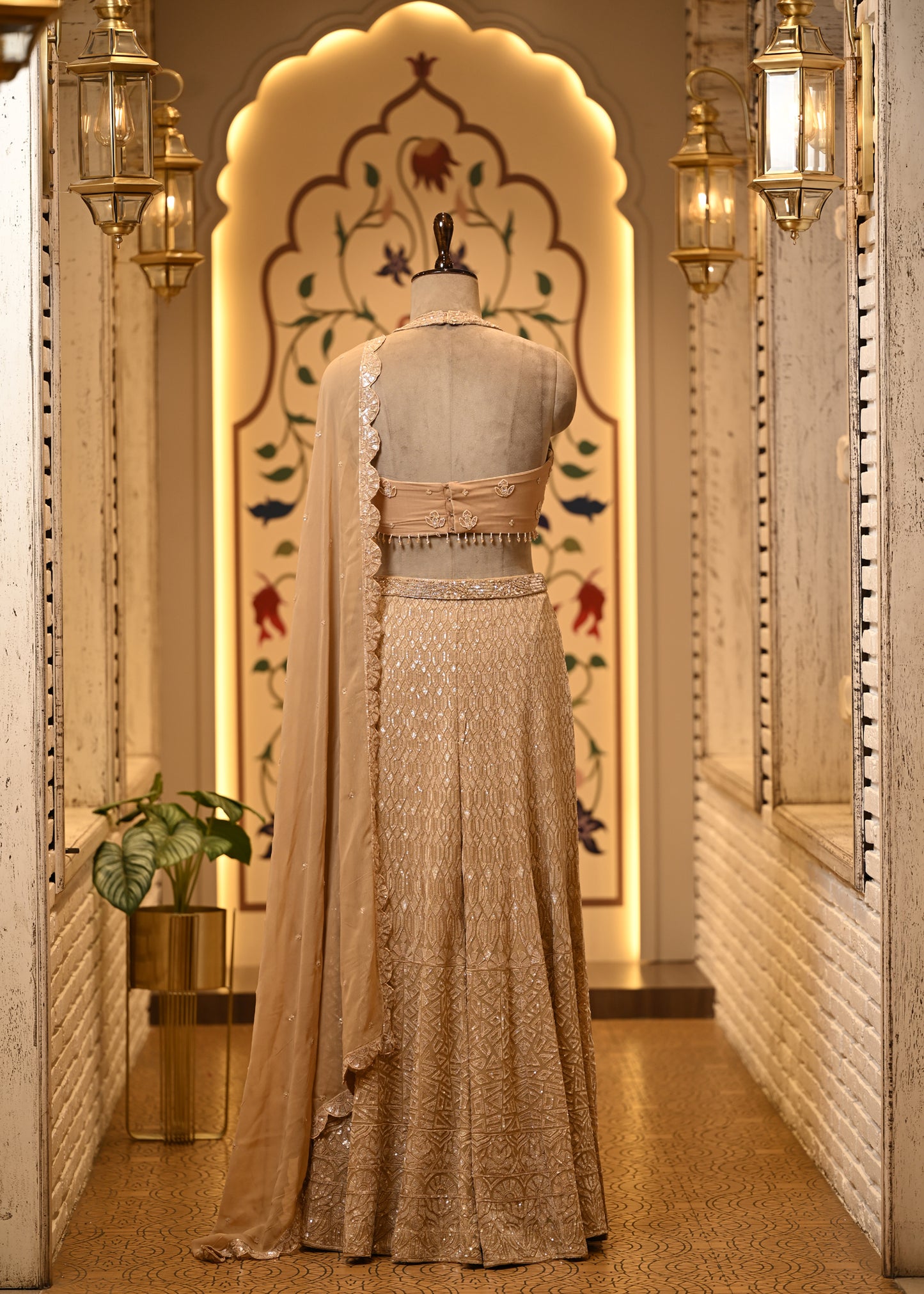Sitara Champagne Halter Sharara Set with Dupatta