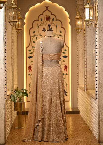 Sitara Champagne Halter Sharara Set with Dupatta