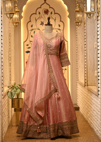 Meera Rose Pink Tissue Silk Anarkali Set with Dupatta