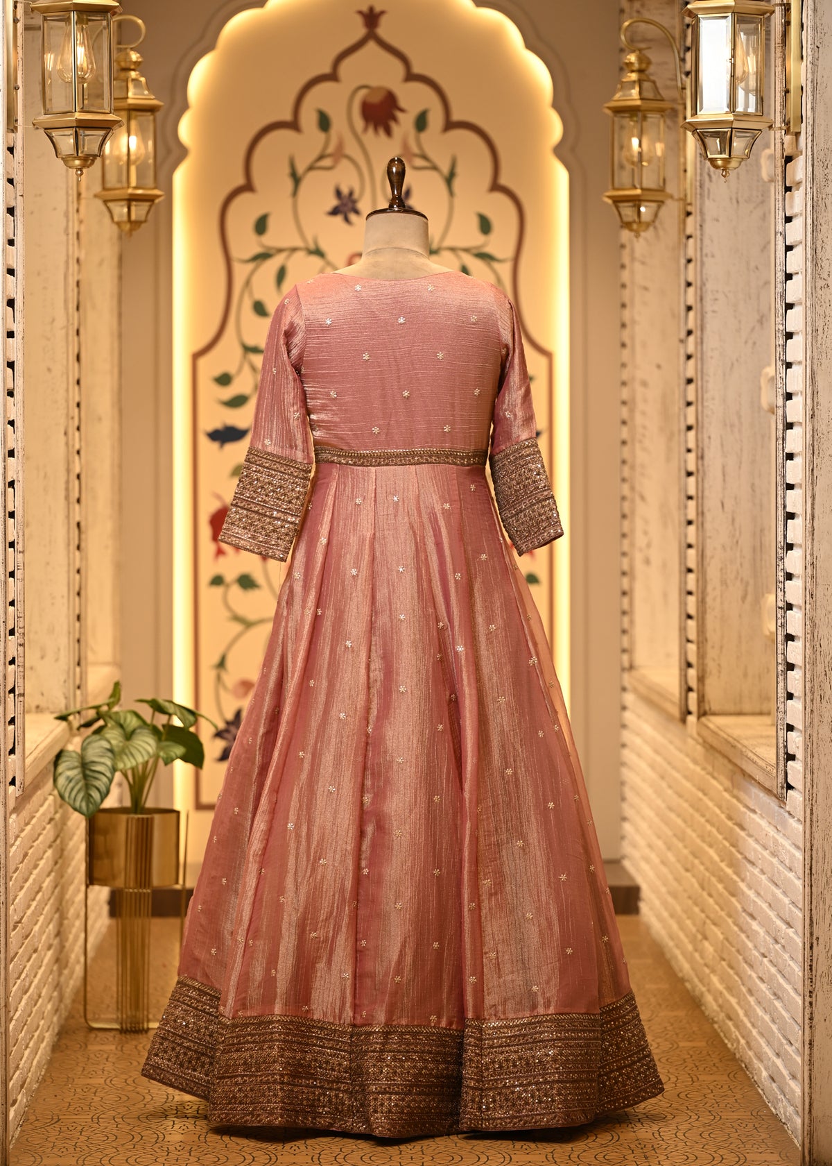 Meera Rose Pink Tissue Silk Anarkali Set with Dupatta