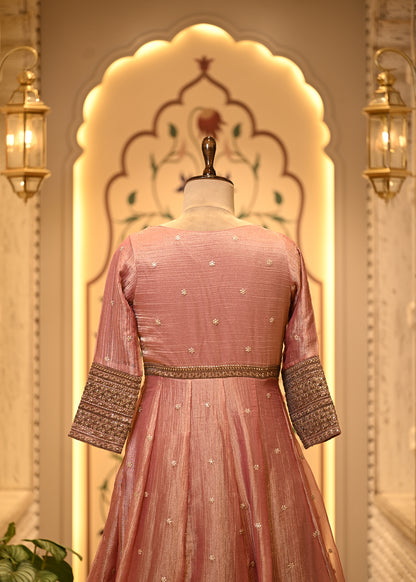 Meera Rose Pink Tissue Silk Anarkali Set with Dupatta