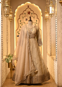 Nitya Champagne Gold Tissue Silk Anarkali Set with Dupatta