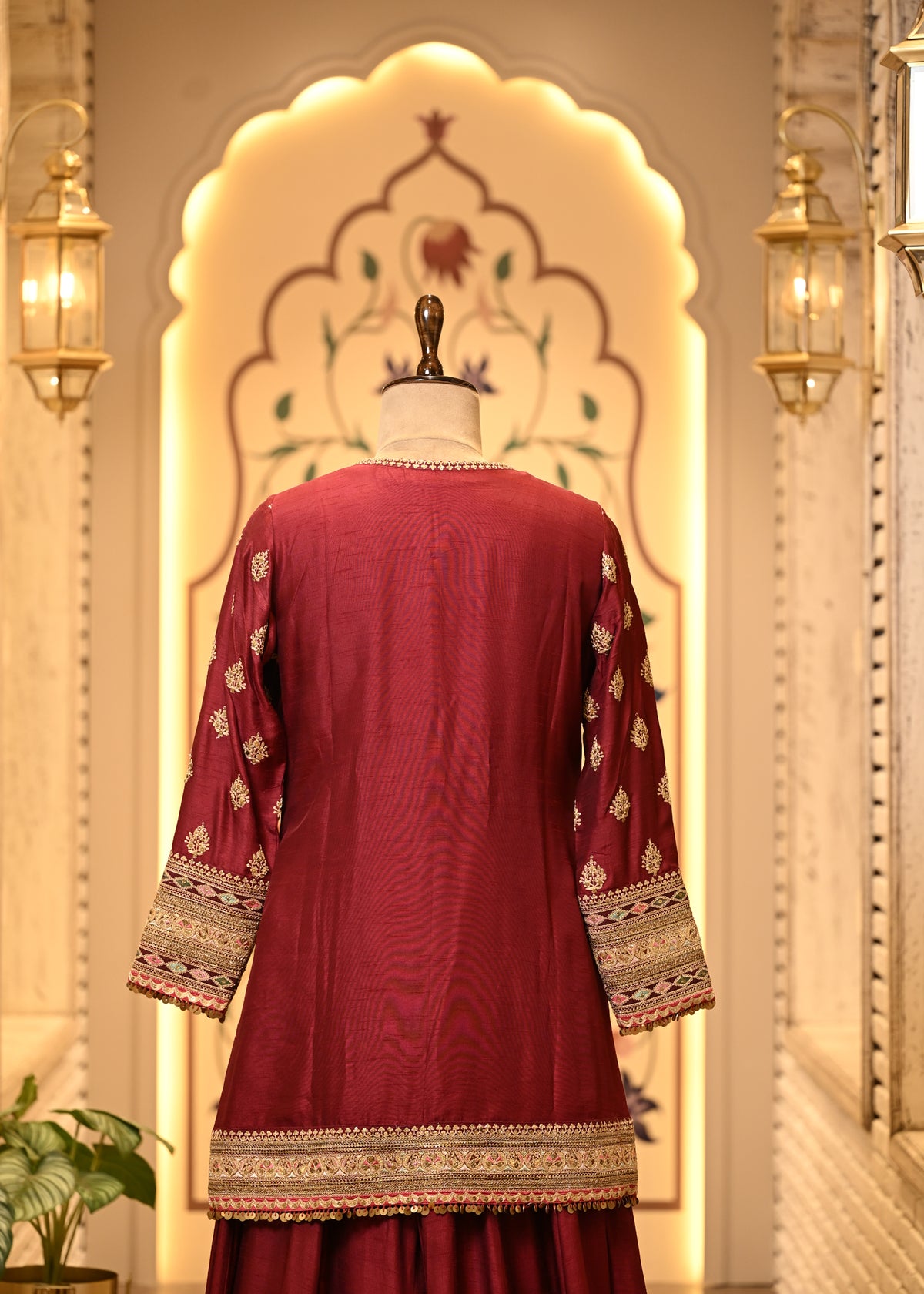 Niharika Maroon Raw Silk Suit Set with Sharara & Dupatta