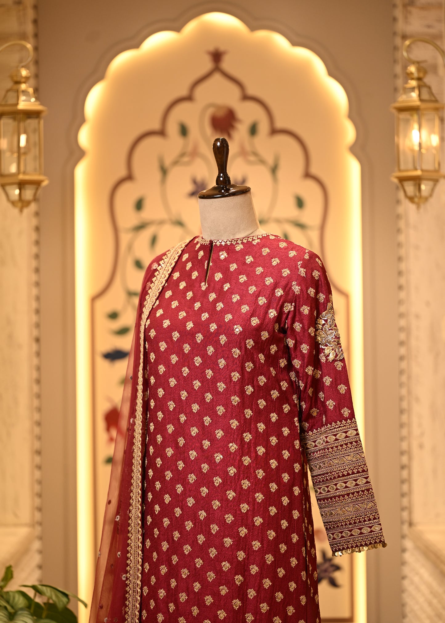 Naina Maroon Silk Straight Suit Set with Sharara & Dupatta