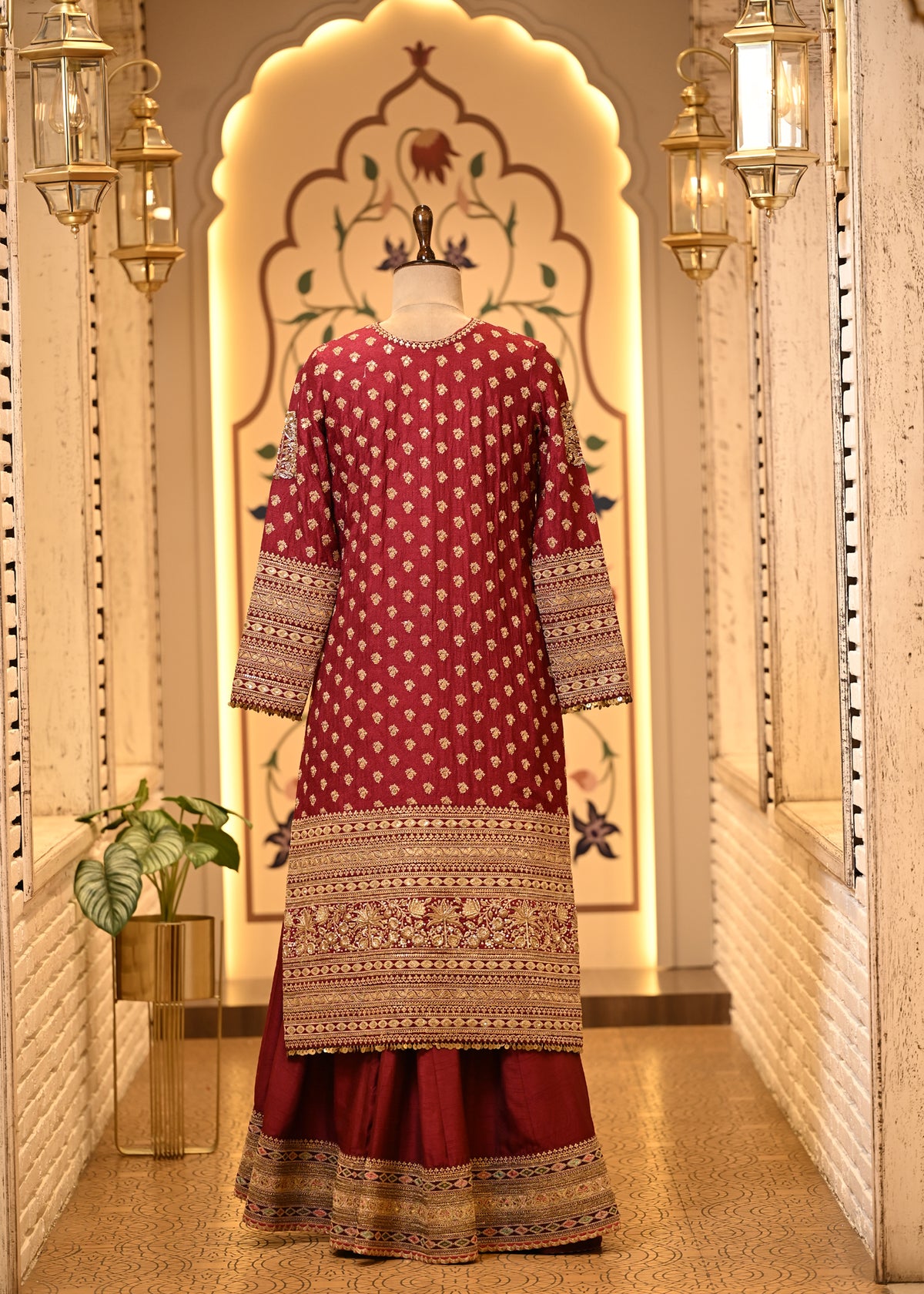 Naina Maroon Silk Straight Suit Set with Sharara & Dupatta