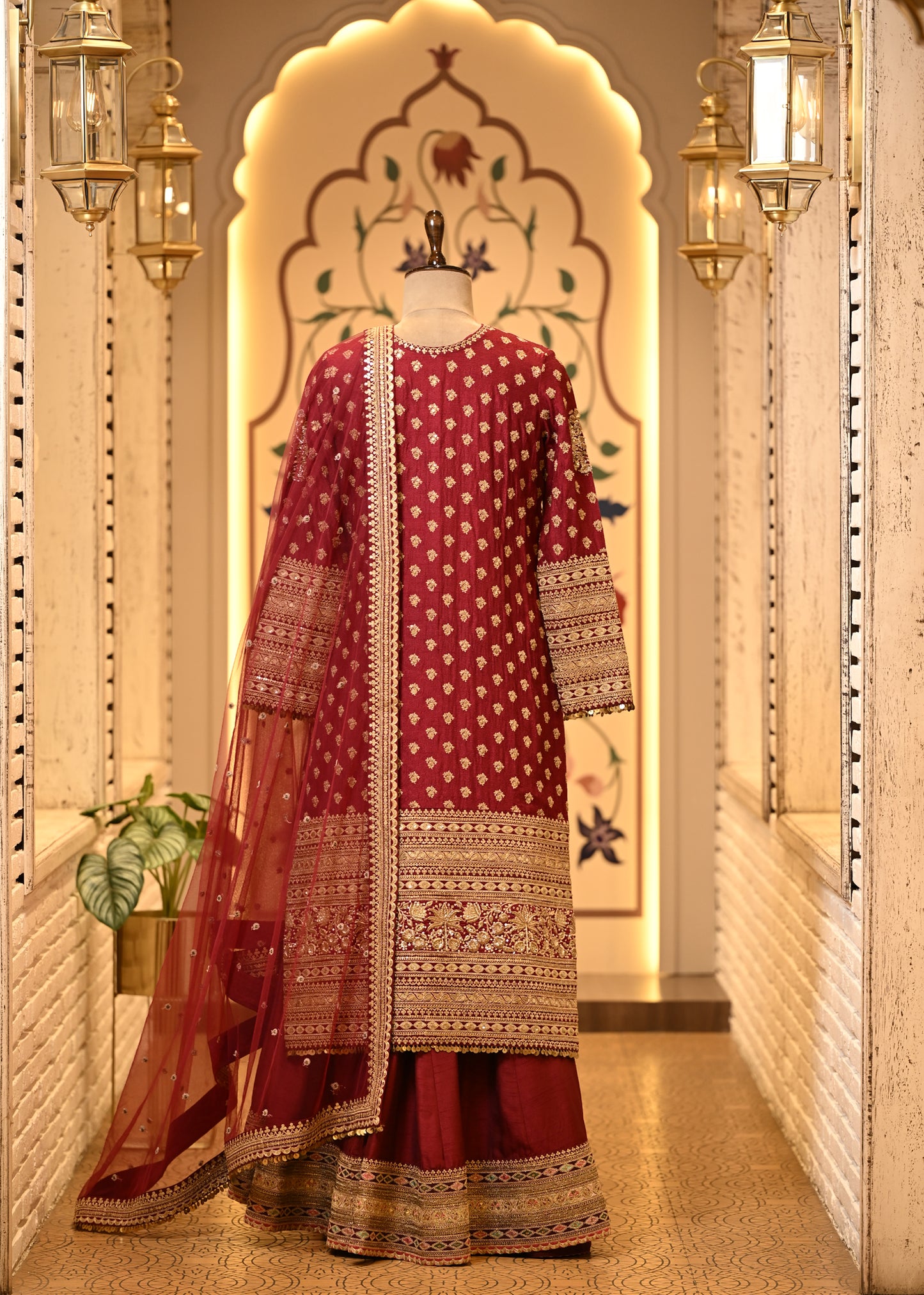 Naina Maroon Silk Straight Suit Set with Sharara & Dupatta