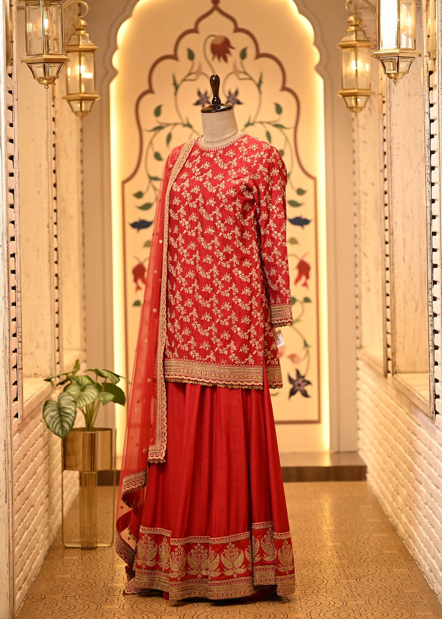 Rhea Crimson Red Silk Suit Set with Sharara & Dupatta