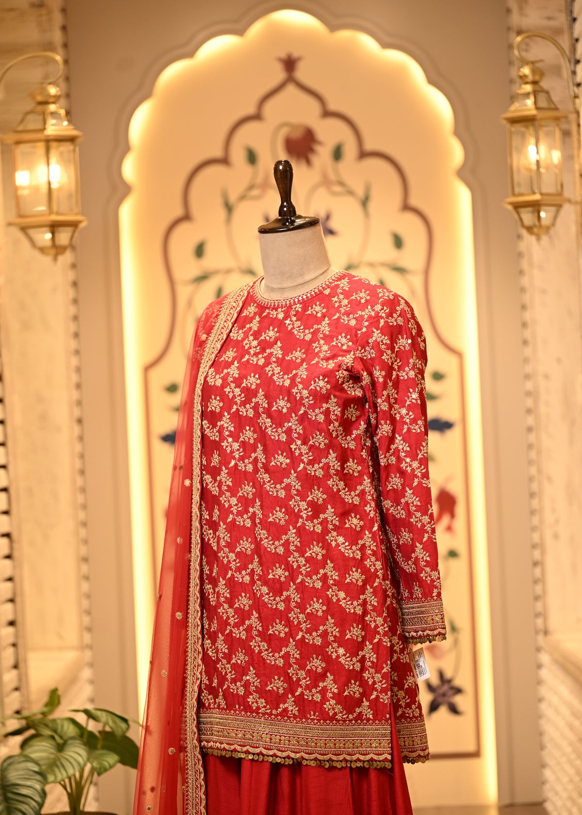 Rhea Crimson Red Silk Suit Set with Sharara & Dupatta