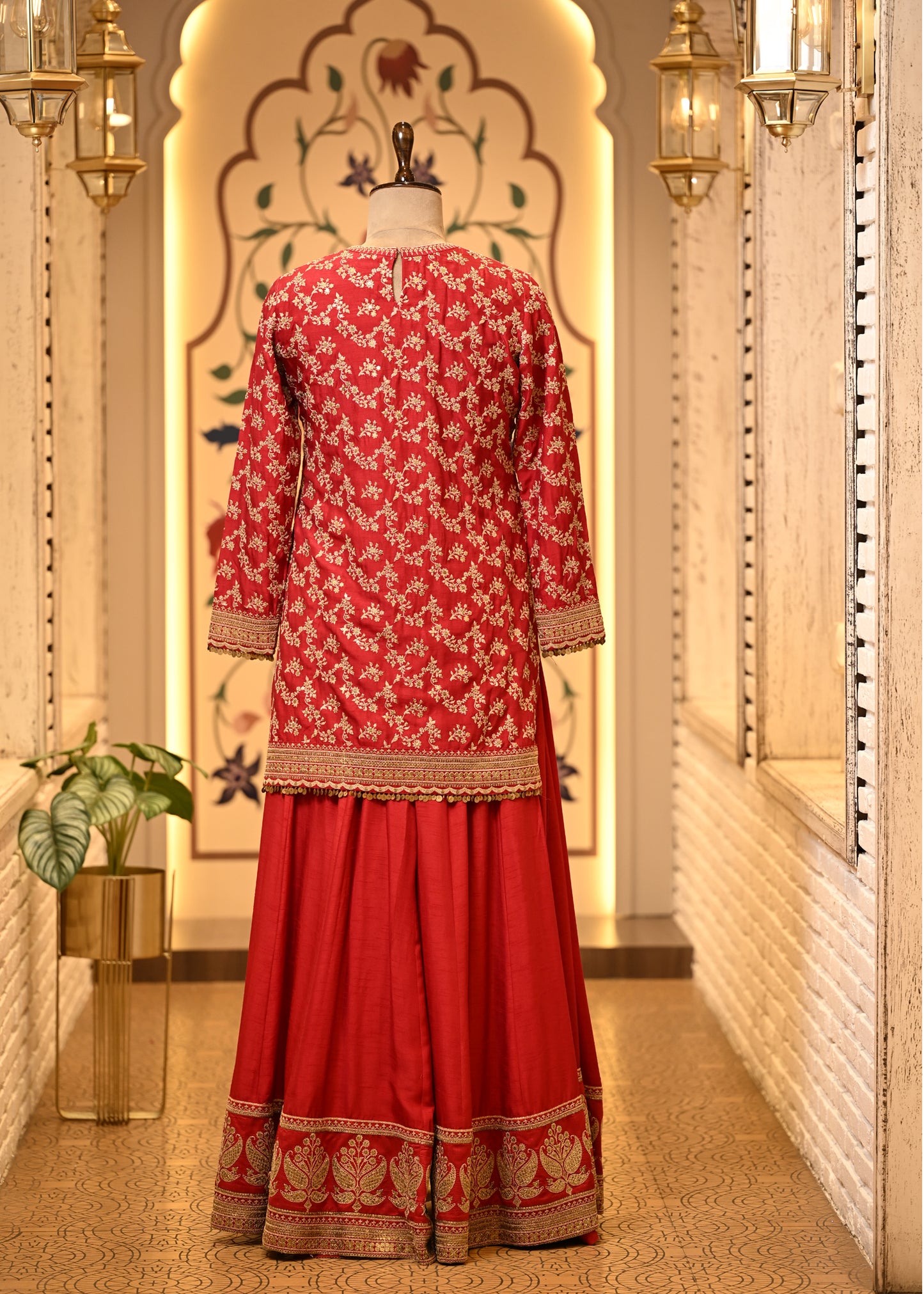 Rhea Crimson Red Silk Suit Set with Sharara & Dupatta