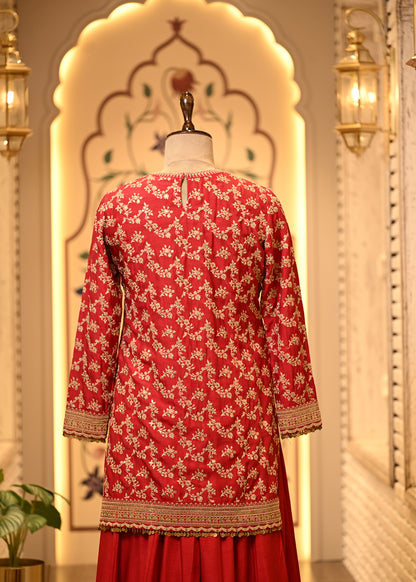 Rhea Crimson Red Silk Suit Set with Sharara & Dupatta