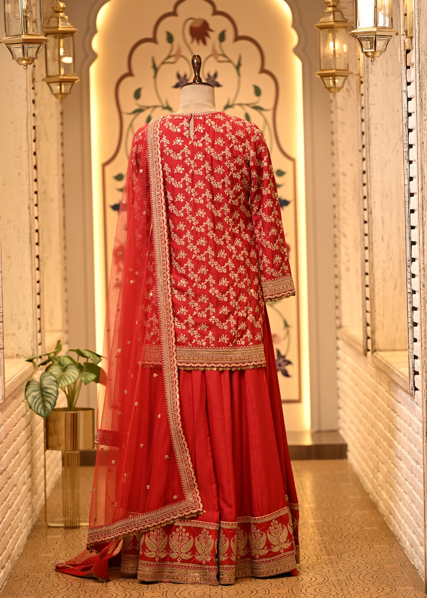 Rhea Crimson Red Silk Suit Set with Sharara & Dupatta