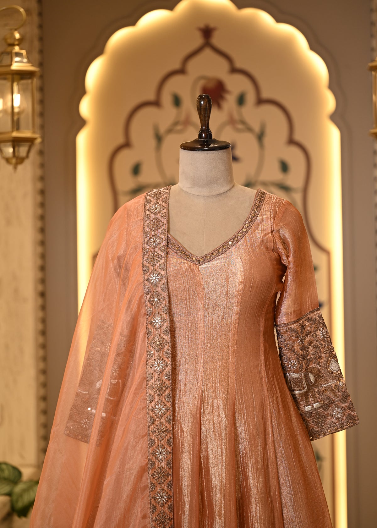 Kasturi Peach Long Anarkali with Dupatta