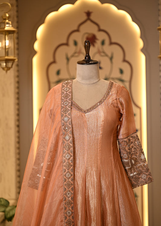 Kasturi Peach Long Anarkali with Dupatta