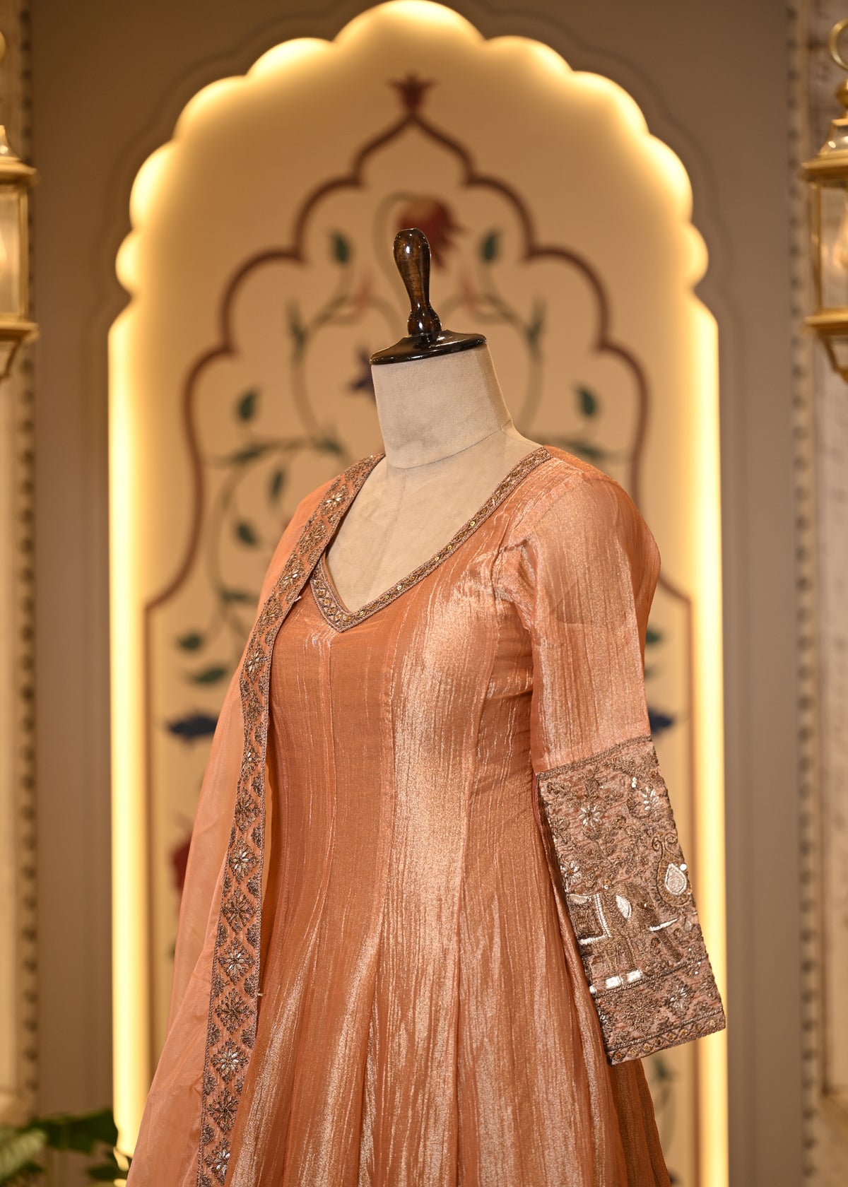 Kasturi Peach Long Anarkali with Dupatta