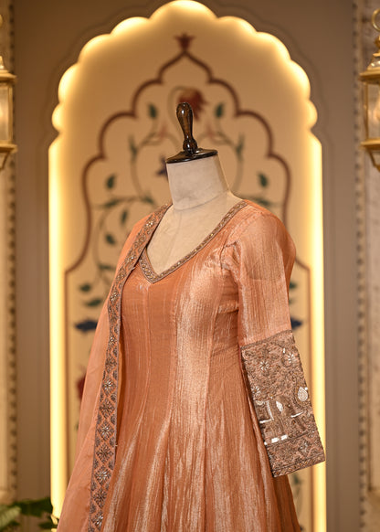 Kasturi Peach Long Anarkali with Dupatta